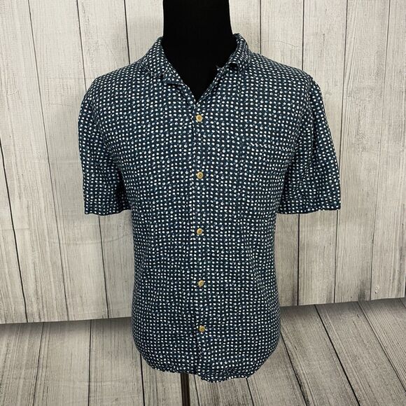 Lucky Brand Men's XXL Blue Dot Hemp Blend Short Sleeve Button-Front Shirt - Picture 2 of 7